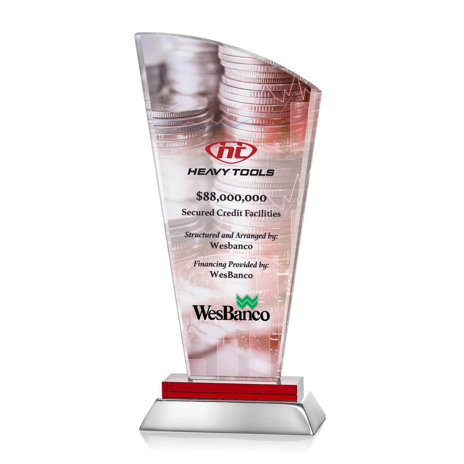 Promotional Starfire Crystal Arched-Peak Award, Blue and Aluminum Double Base, metal awards for safety achievement programs