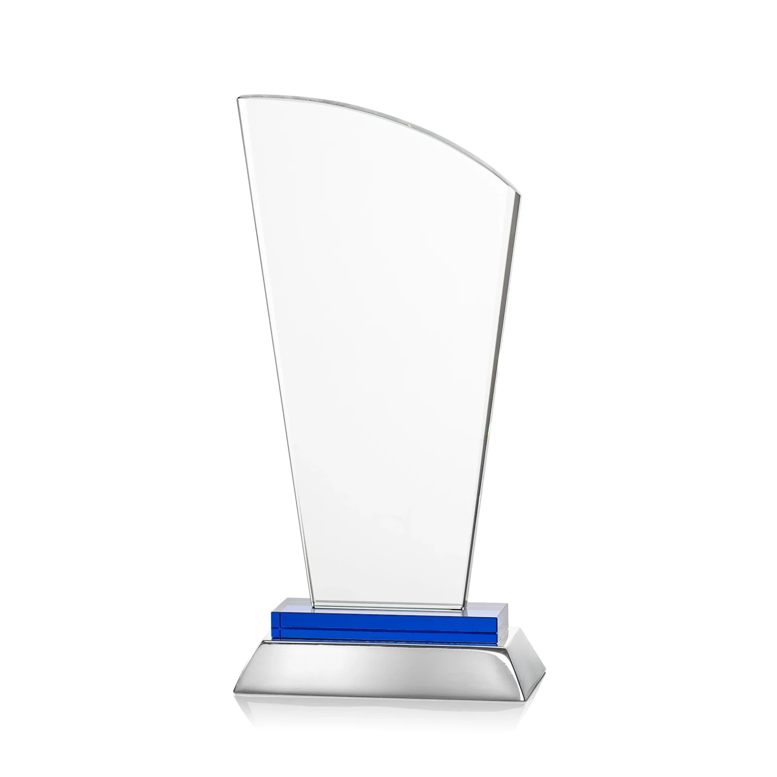 Branded Starfire Crystal Arched-Peak Award, Blue and Aluminum Double Base, metal awards for employee recognition