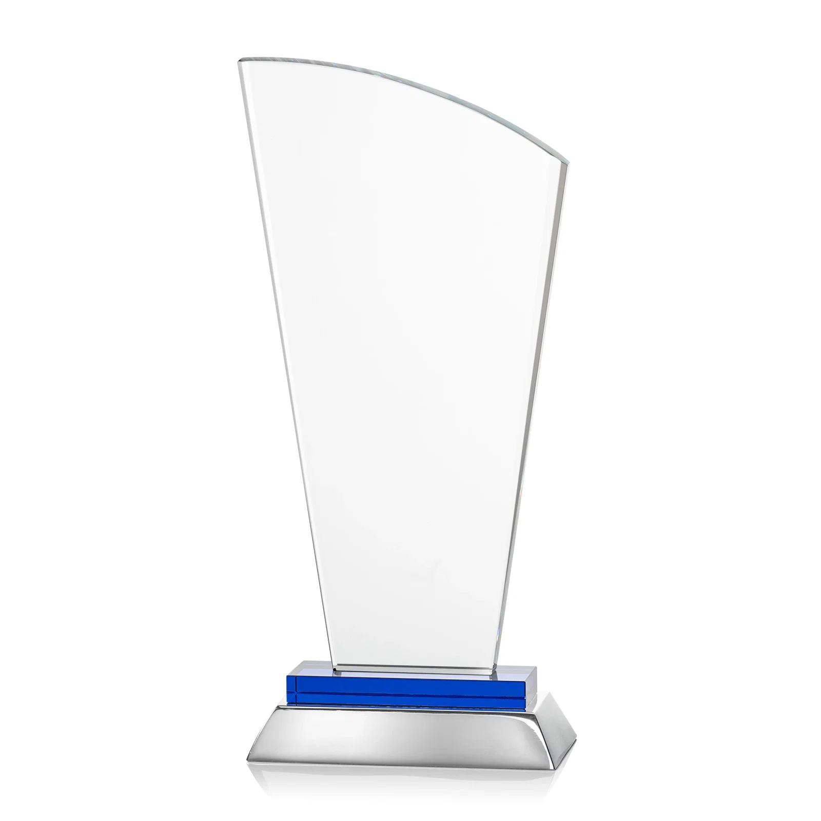 Branded Starfire Crystal Arched-Peak Award, Blue and Aluminum Double Base, metal awards for corporate award ceremonies