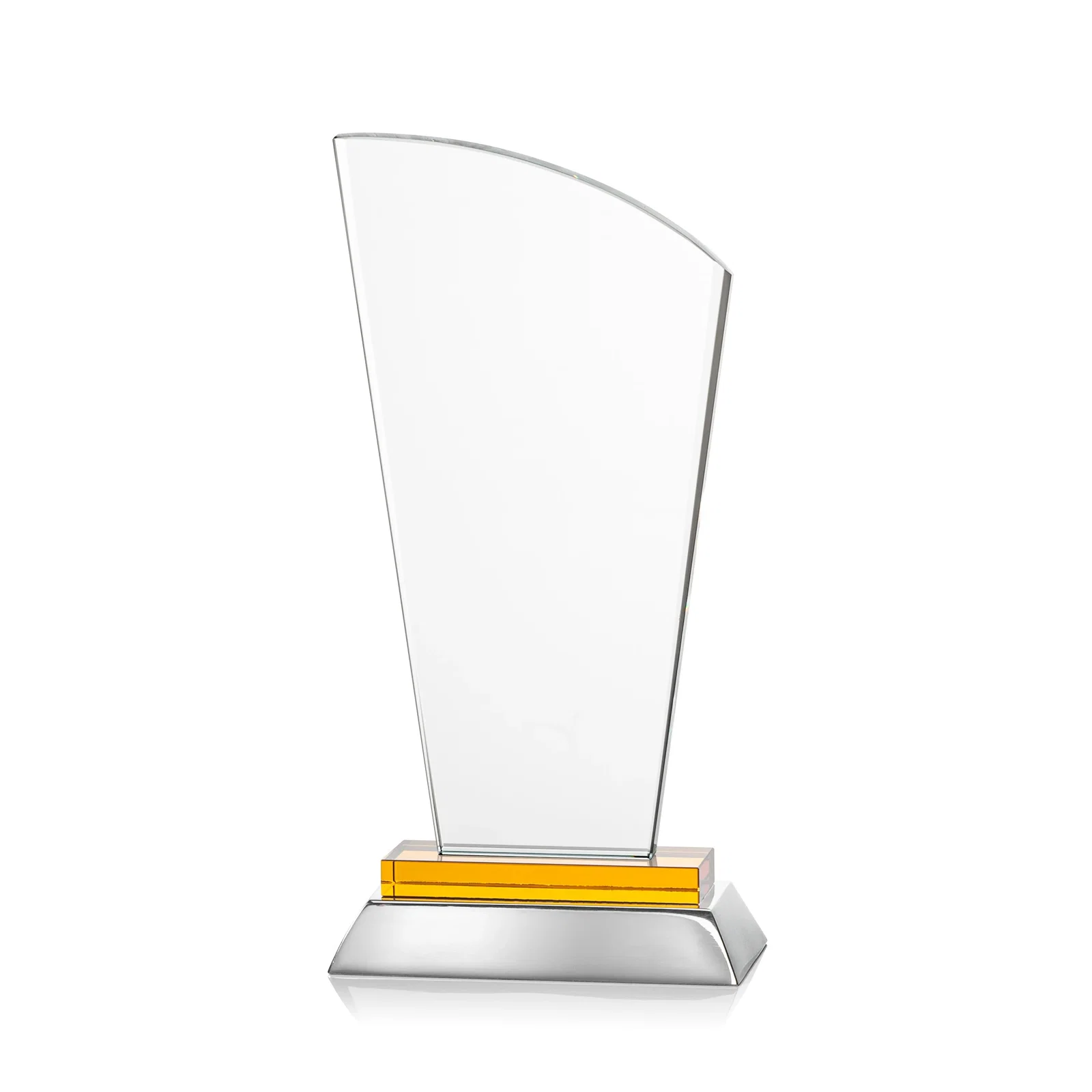 Branded Starfire Crystal Arched-Peak Award, Blue and Aluminum Double Base, metal awards for service anniversary gifts