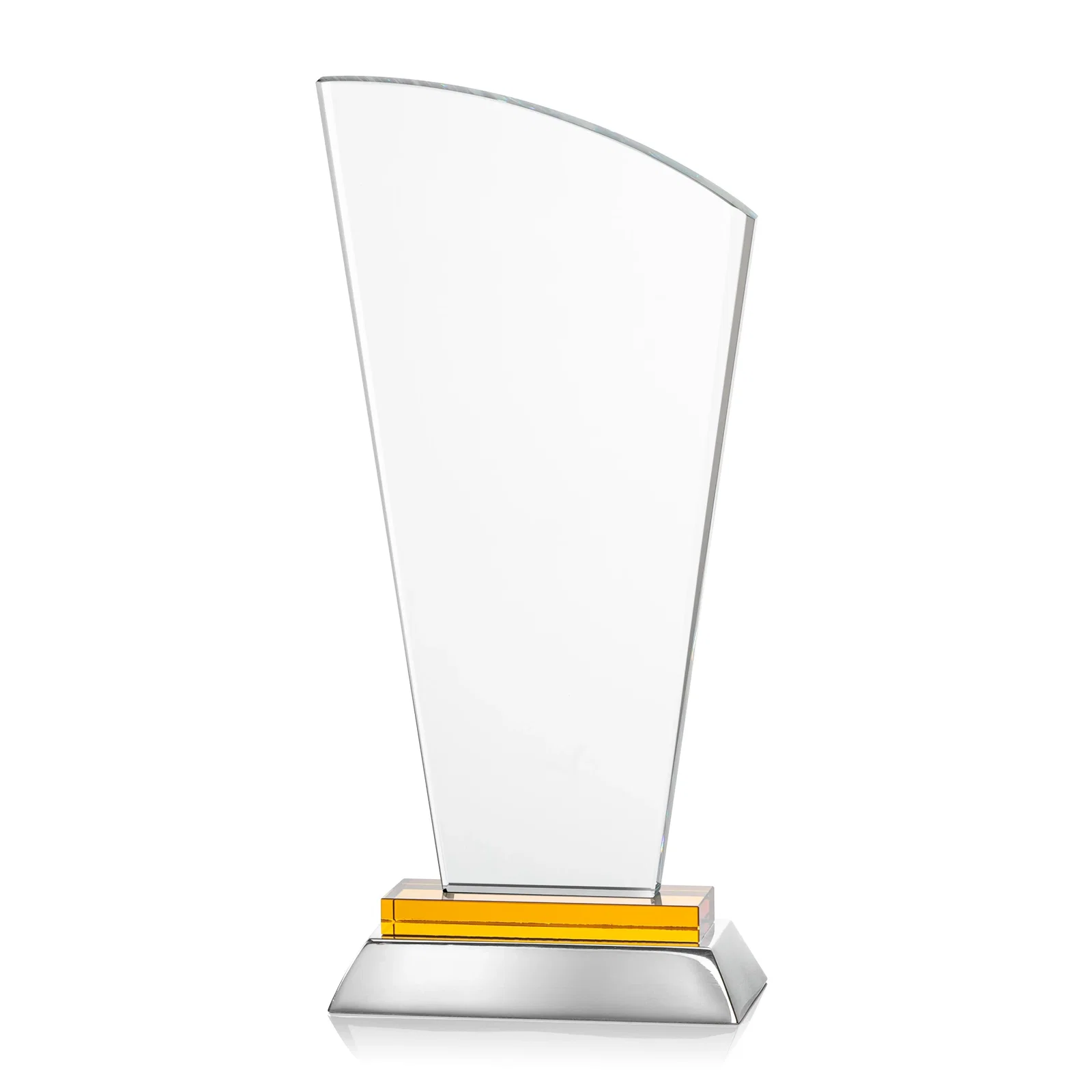 Branded Starfire Crystal Arched-Peak Award, Blue and Aluminum Double Base, metal awards for sales achievement awards
