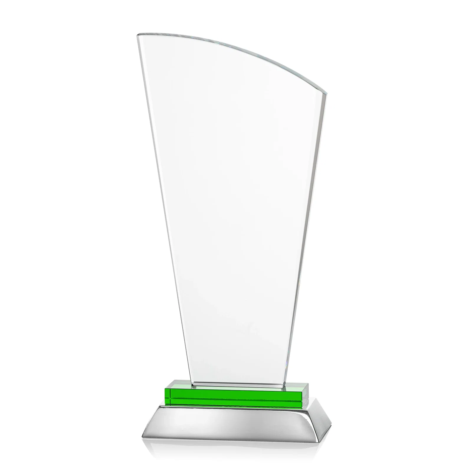 Branded Starfire Crystal Arched-Peak Award, Blue and Aluminum Double Base, metal awards for team milestone celebrations