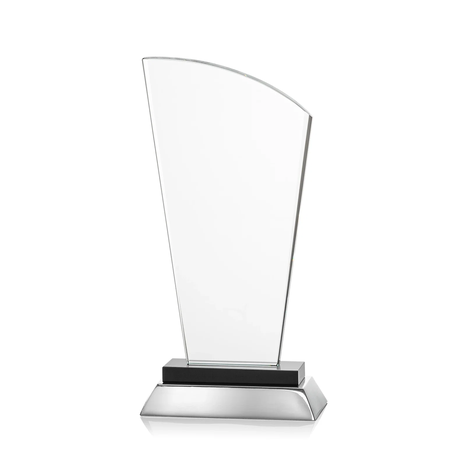 Branded Starfire Crystal Arched-Peak Award, Blue and Aluminum Double Base, metal awards for donor appreciation