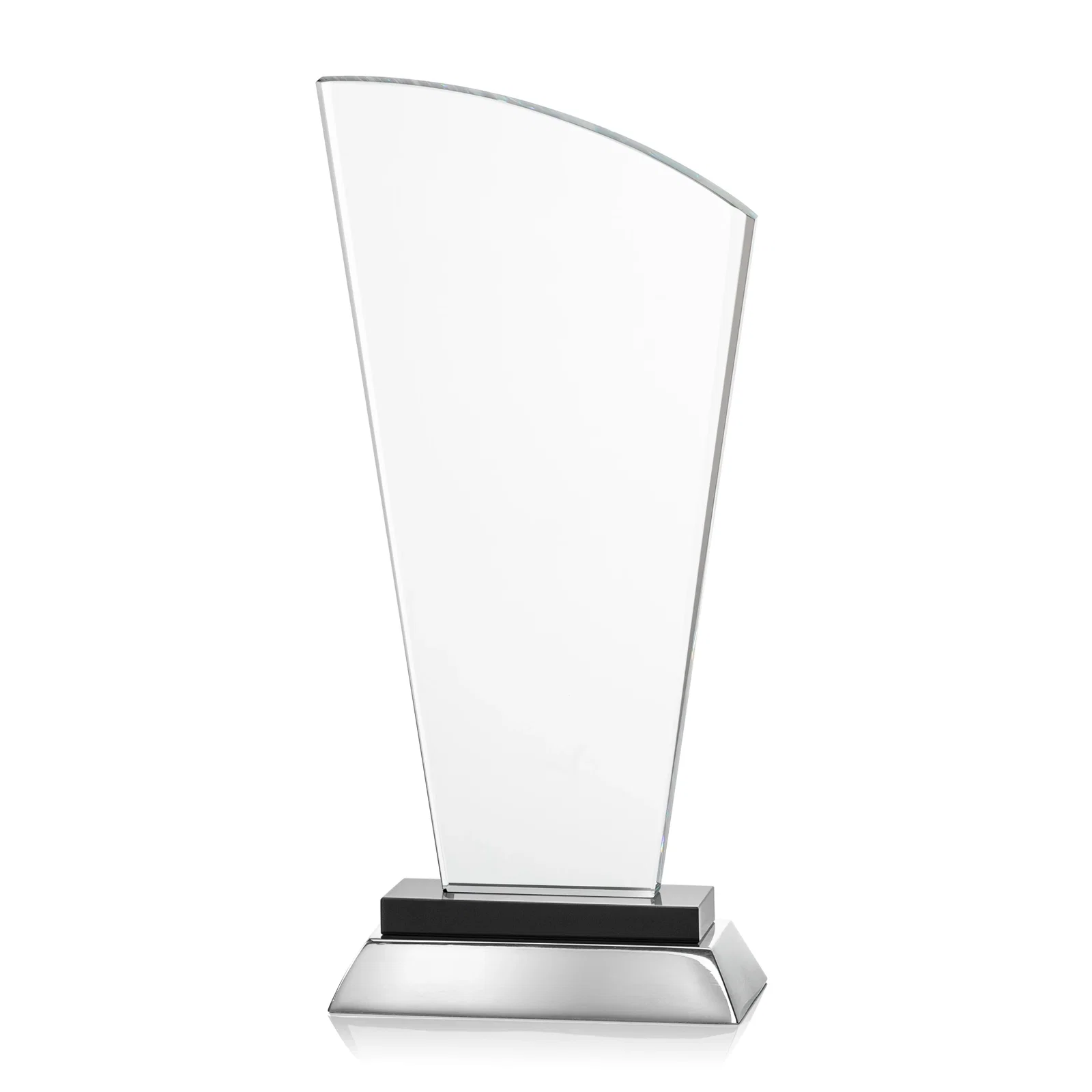 Branded Starfire Crystal Arched-Peak Award, Blue and Aluminum Double Base, metal awards for graduation ceremonies