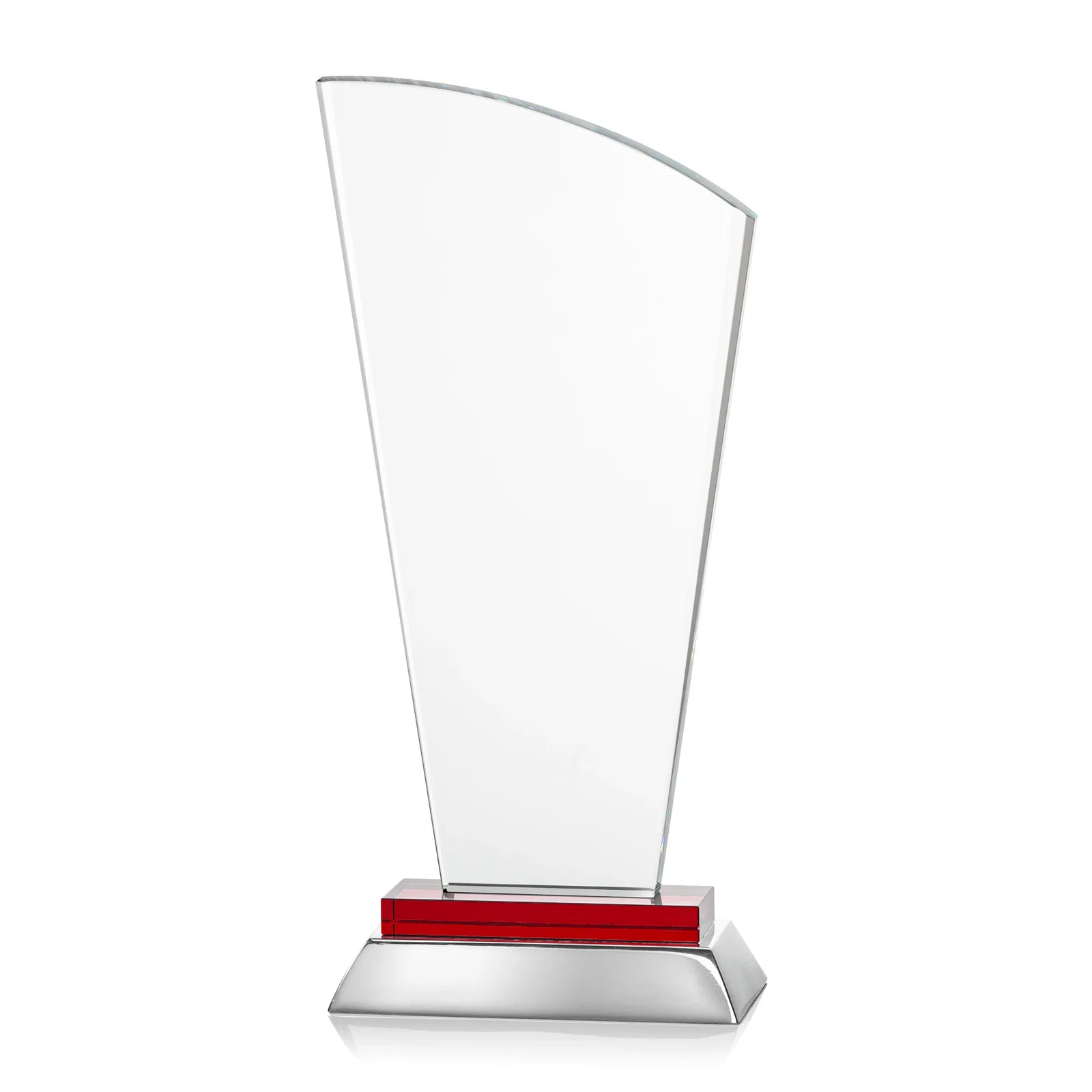 Branded Starfire Crystal Arched-Peak Award, Blue and Aluminum Double Base, metal awards for volunteer appreciation