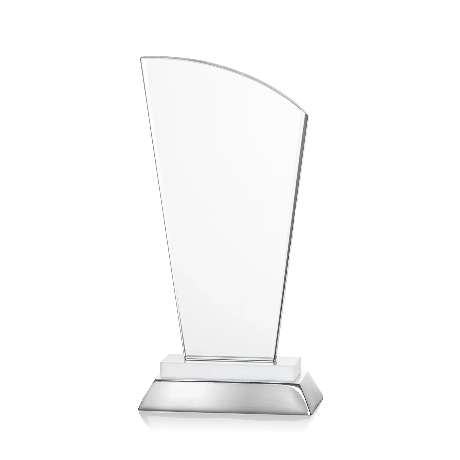Branded Starfire Crystal Arched-Peak Award, Blue and Aluminum Double Base, metal awards for dealer and partner awards