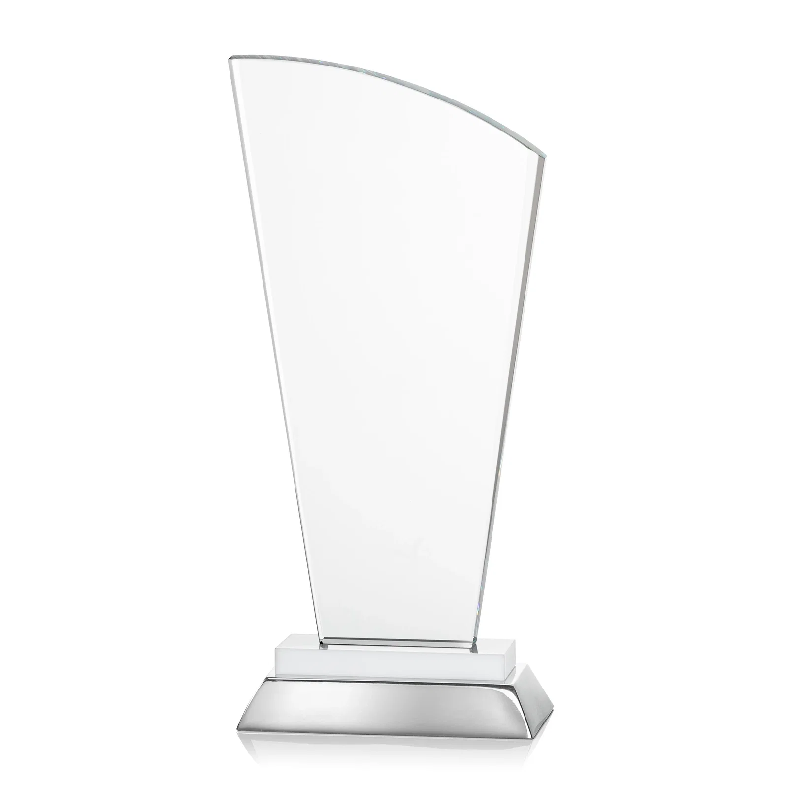 Branded Starfire Crystal Arched-Peak Award, Blue and Aluminum Double Base, metal awards for company anniversary events