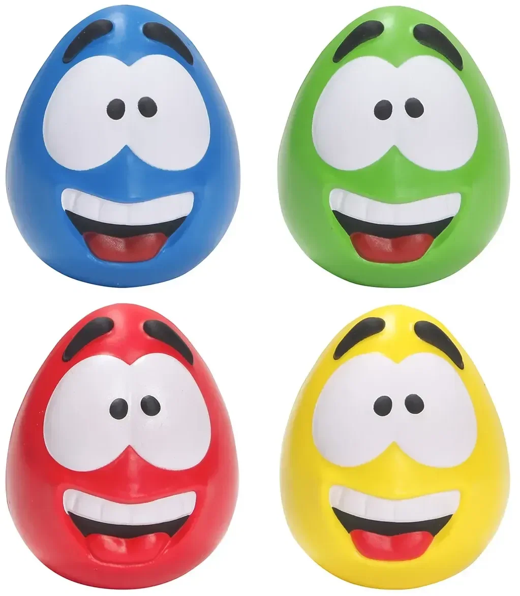 Custom Happy Face Serenity Squishy, branded smiley slow-release squeeze toy front view with logo print