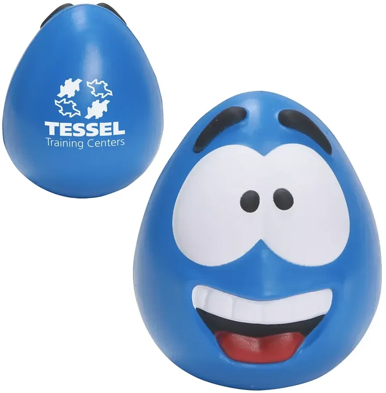 Custom Happy Face Serenity Squishy, branded smiley squeeze toy close-up of logo imprint area