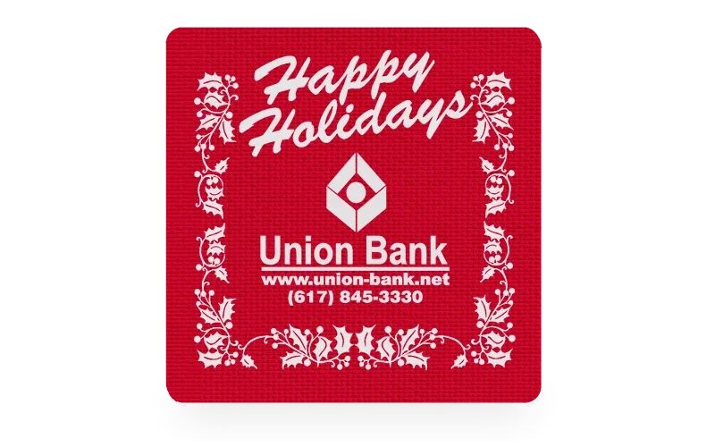 Happy Holidays Big-Lid Vinyl Jar Opener. Square vinyl jar opener with holiday greeting imprint for year-end client gifts