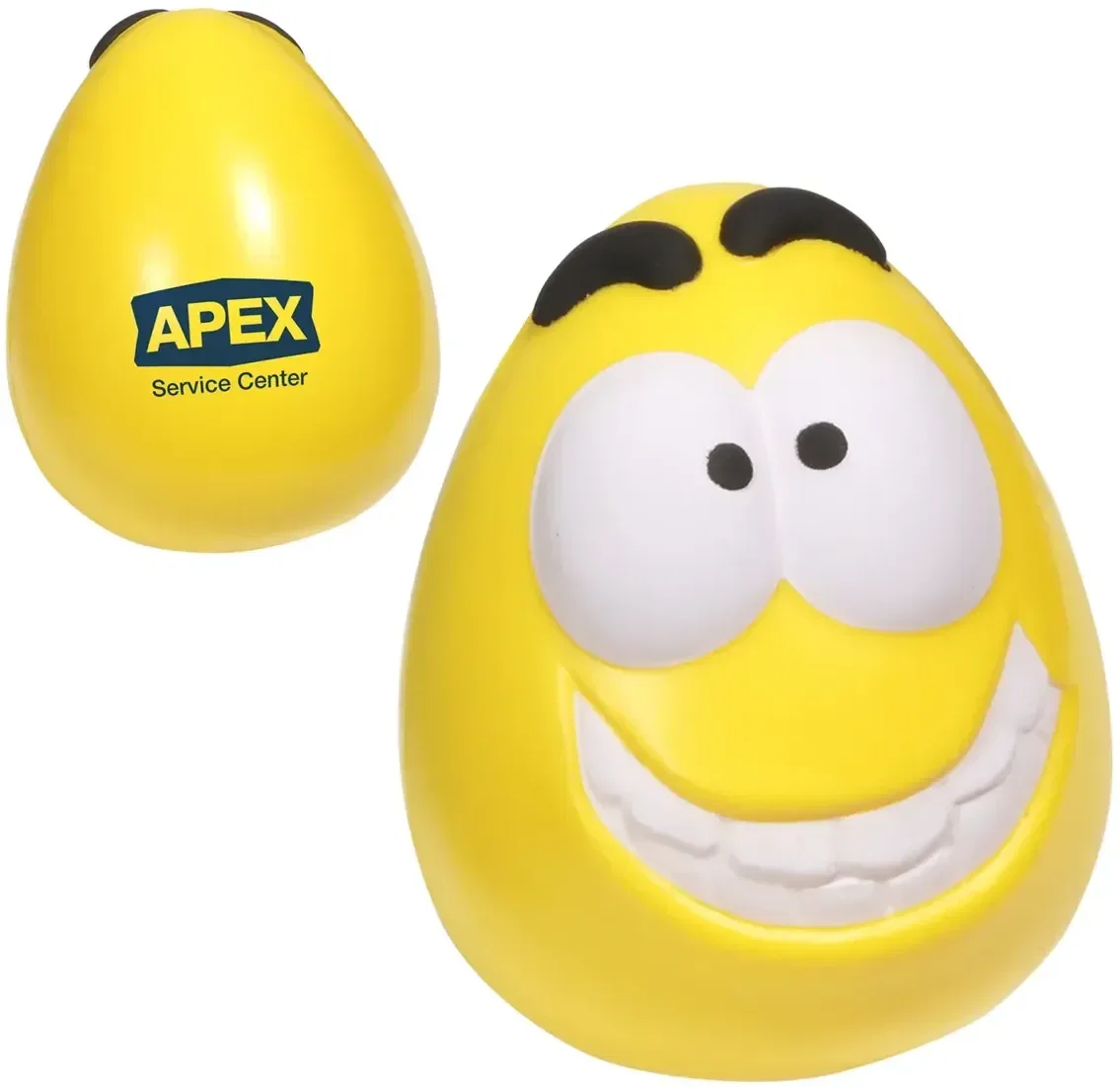Happy Mini Mood Maniac custom stress reliever, cheerful smiley figure for branded wellness and morale logo giveaways