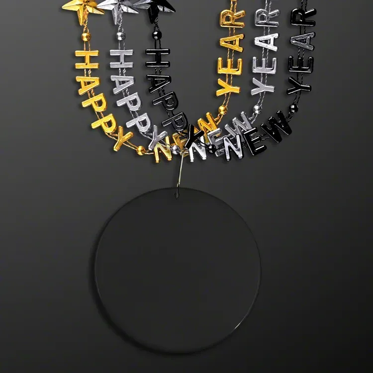 Happy New Year Party Beads with Black Medallion (NON-Light Up) — view 2