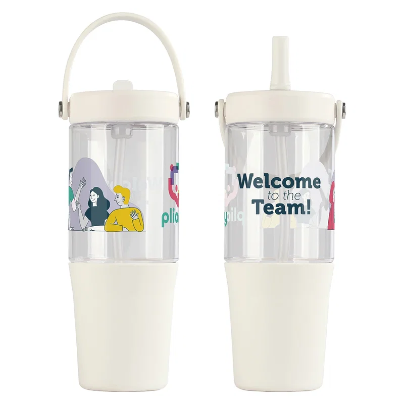 Angled view of the branded Harbor 40 oz Recycled Tumbler