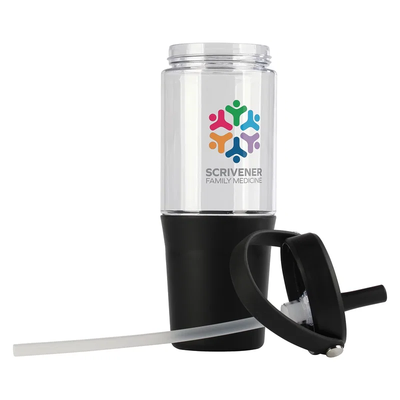 Custom Harbor Tumbler shown open with the straw lid removed