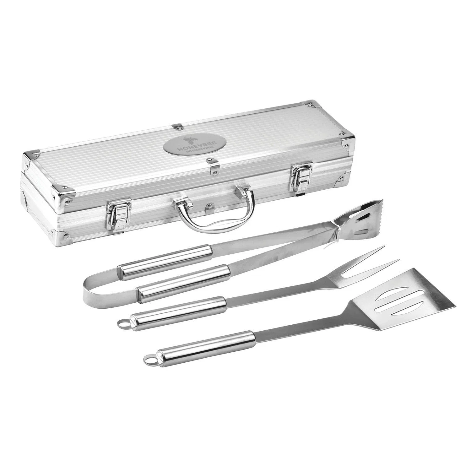 Personalized Hard Case 3 Piece BBQ Set — Silver — view 2