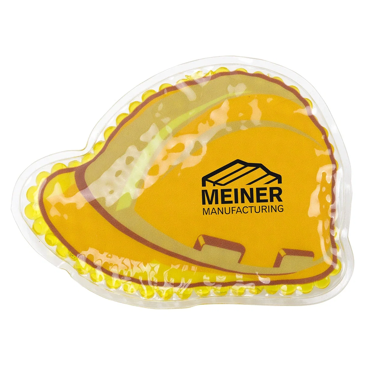 Hard hat-shaped hot/cold gel pack with pad-printed imprint area