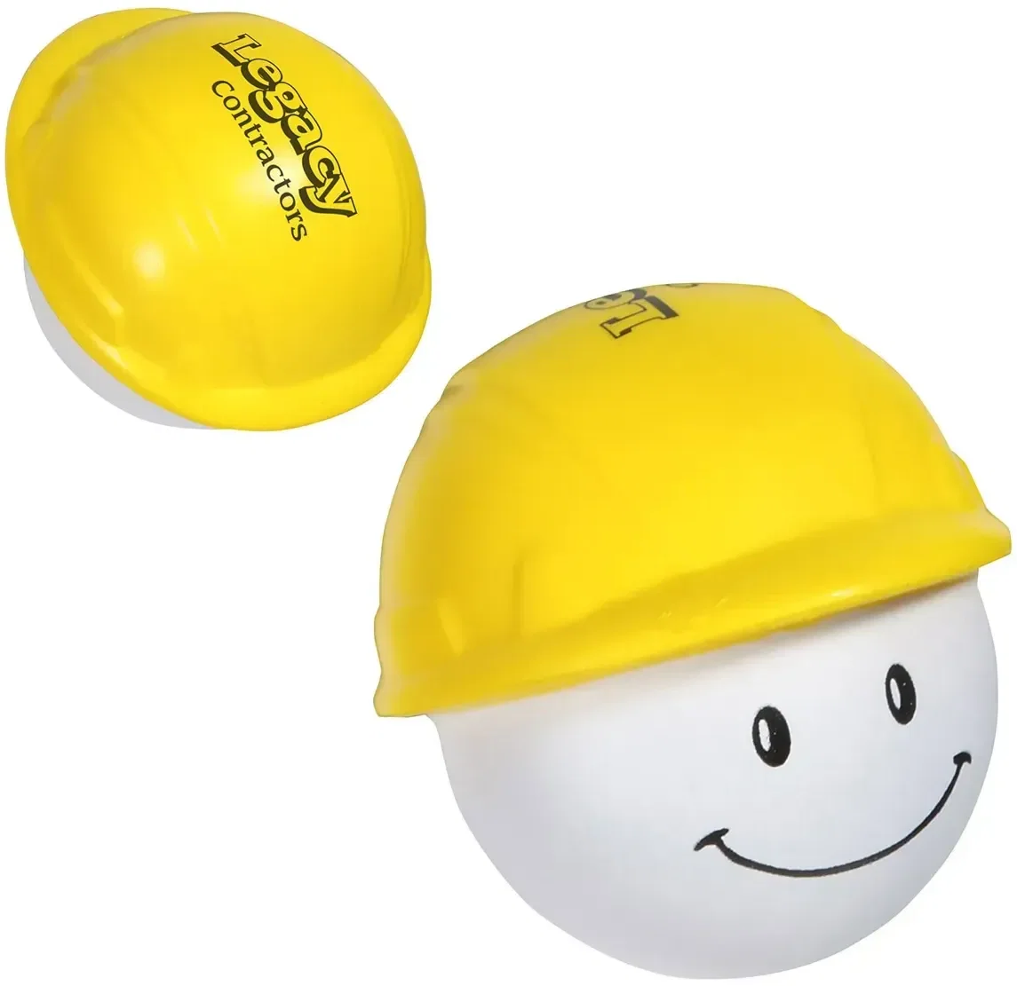 Hard hat mad cap custom promotional stress reliever, side profile of comic hard hat squeeze toy