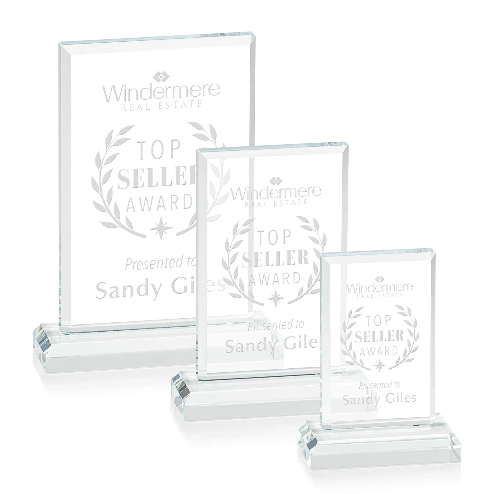 Custom Miniature Optical Crystal Award Cut from One Solid Block, desk awards for employee recognition