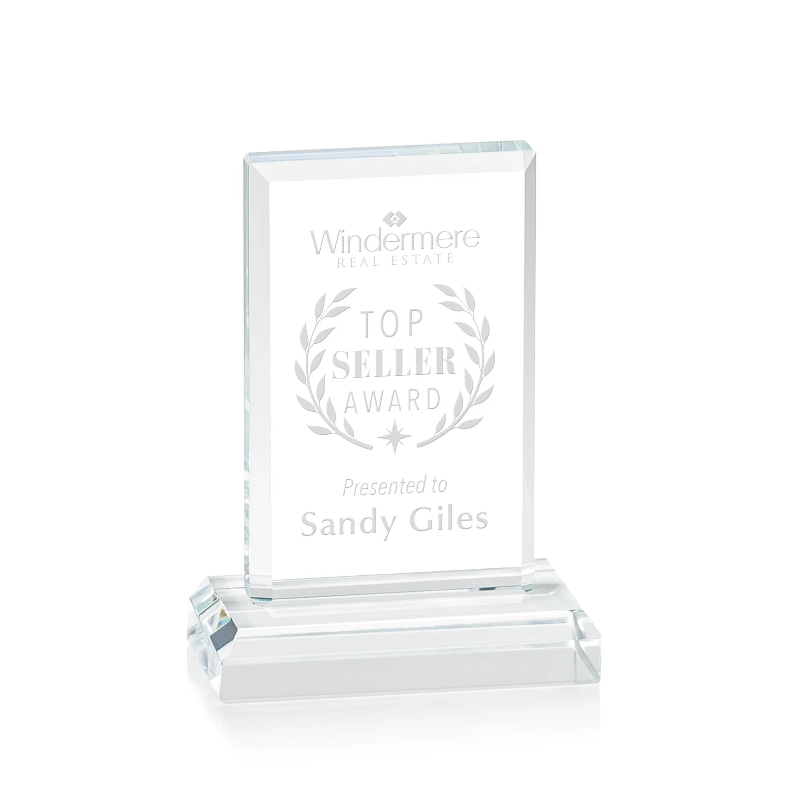 Custom Miniature Optical Crystal Award Cut from One Solid Block, desk awards for corporate award ceremonies