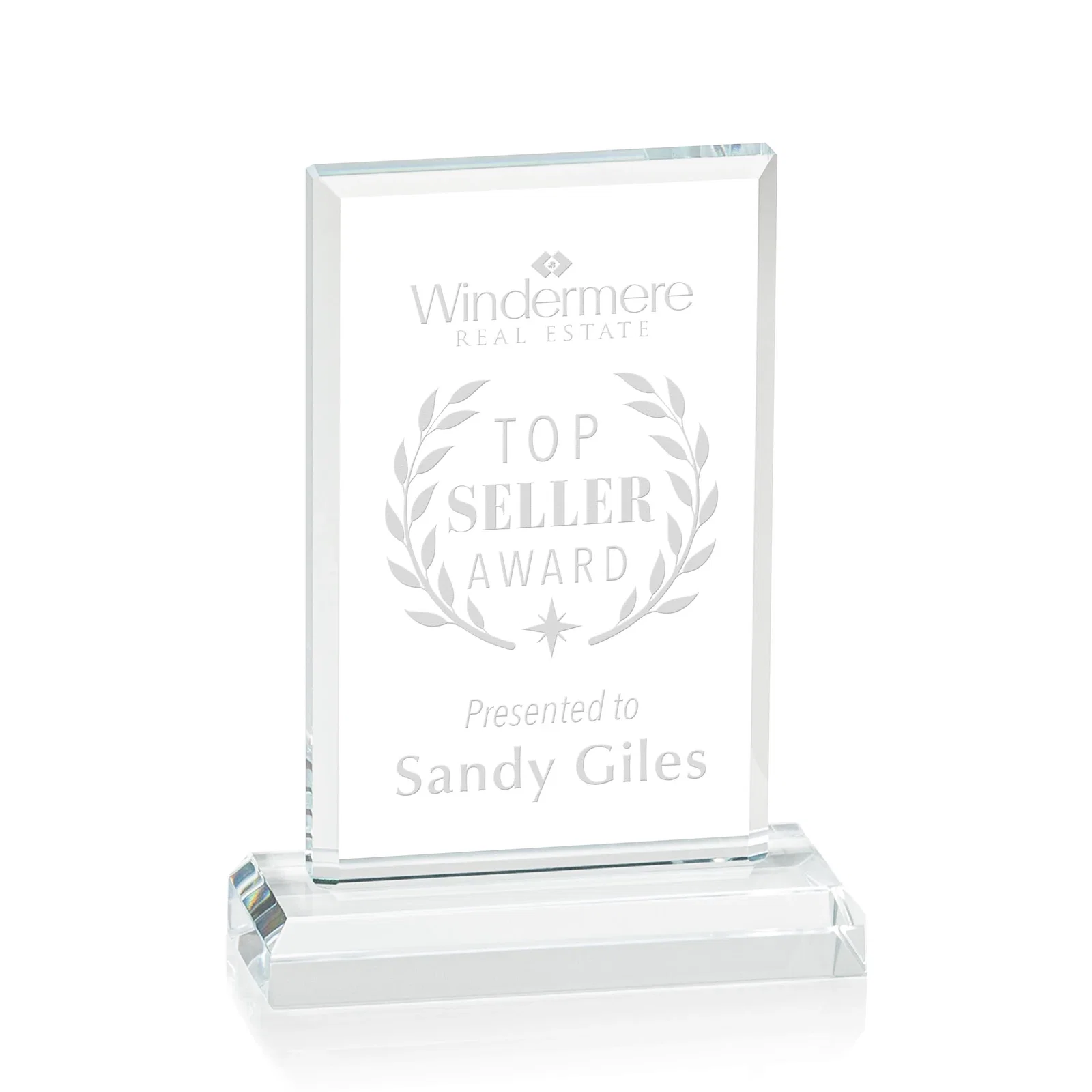 Custom Miniature Optical Crystal Award Cut from One Solid Block, desk awards for service anniversary gifts