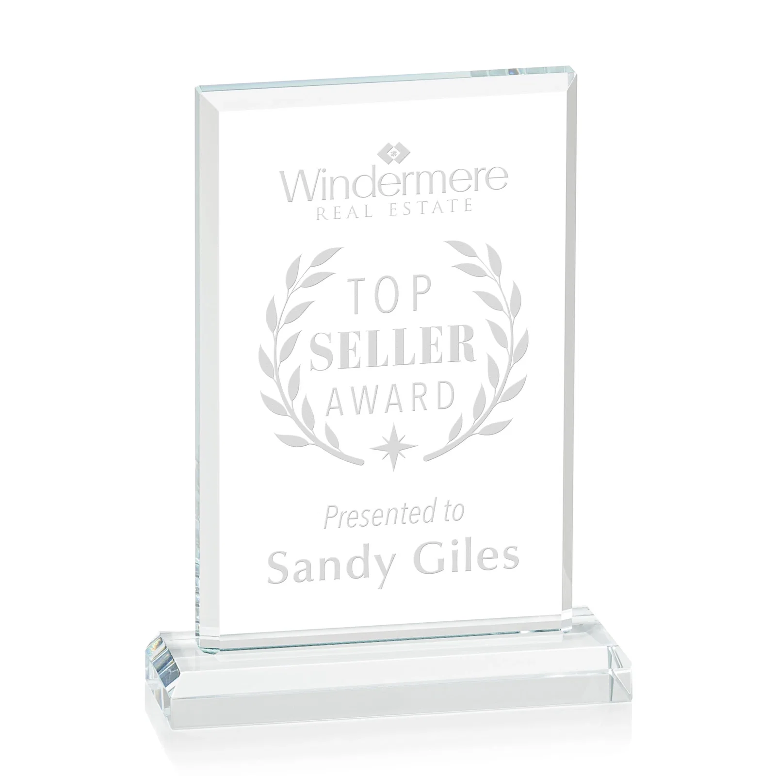 Custom Miniature Optical Crystal Award Cut from One Solid Block, desk awards for sales achievement awards