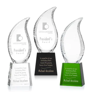 Optical Crystal Flame Award with Scalloped Edges