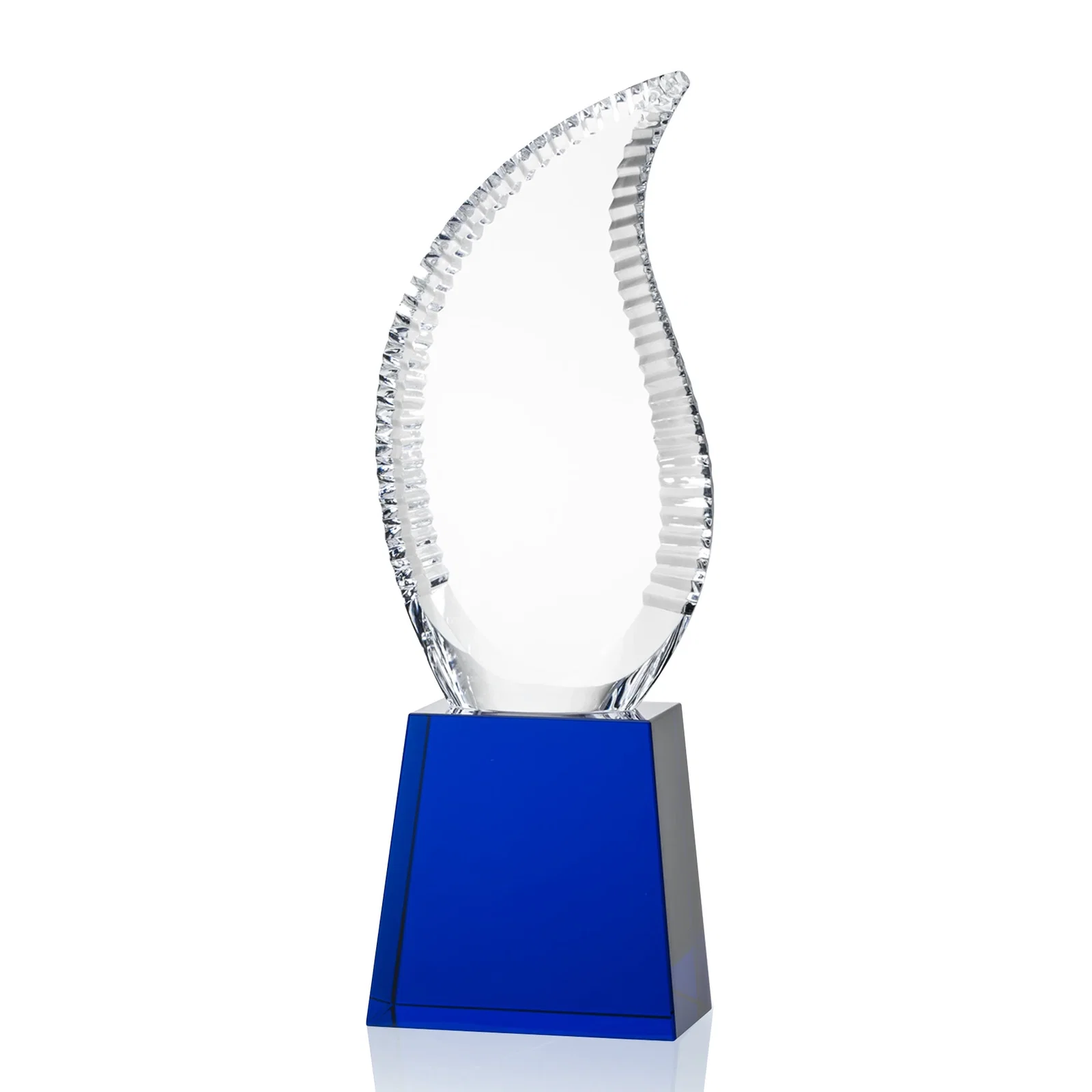 Personalized Optical Crystal Flame Award with Scalloped Edges for corporate award ceremonies