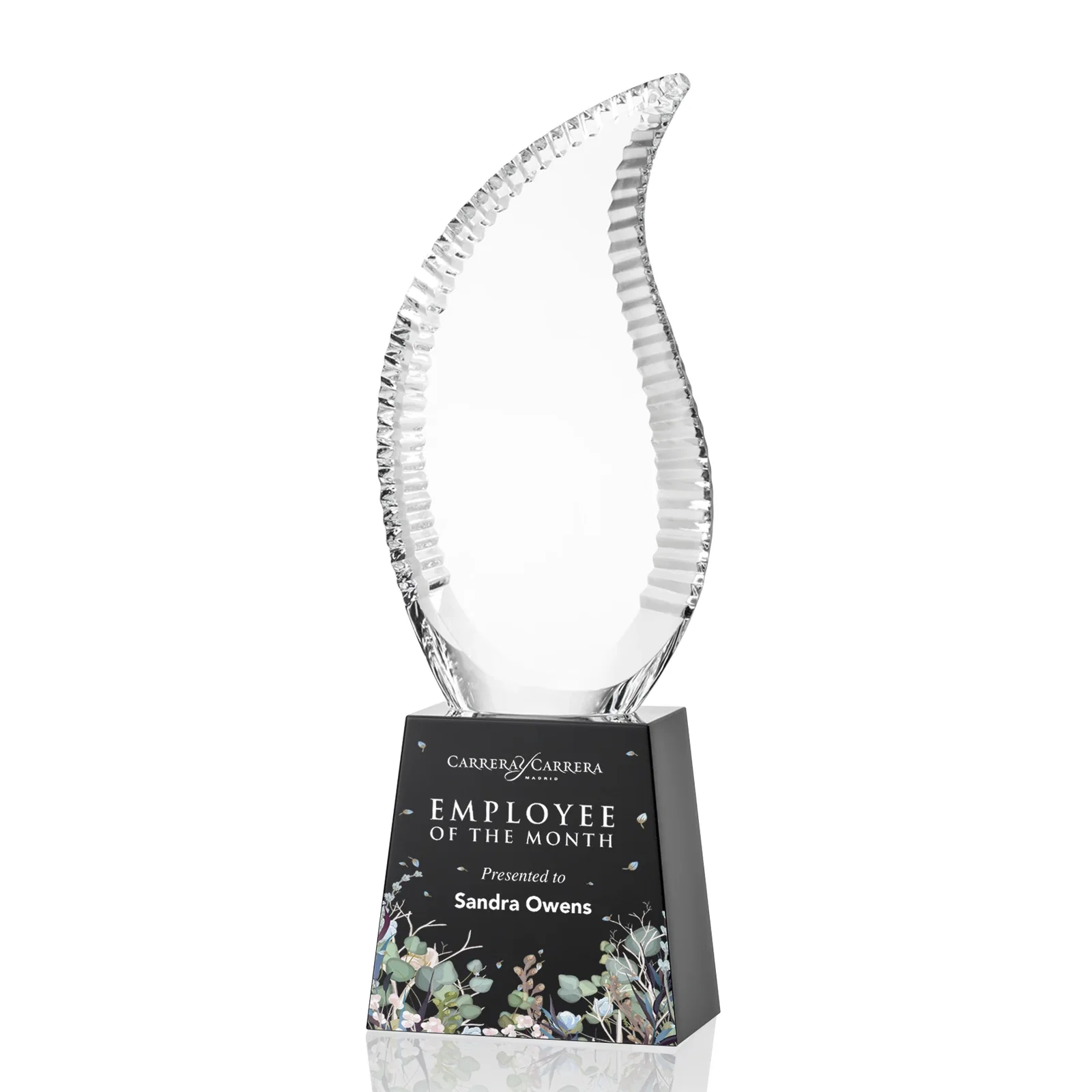 Custom Optical Crystal Flame Award with Scalloped Edges for graduation ceremonies