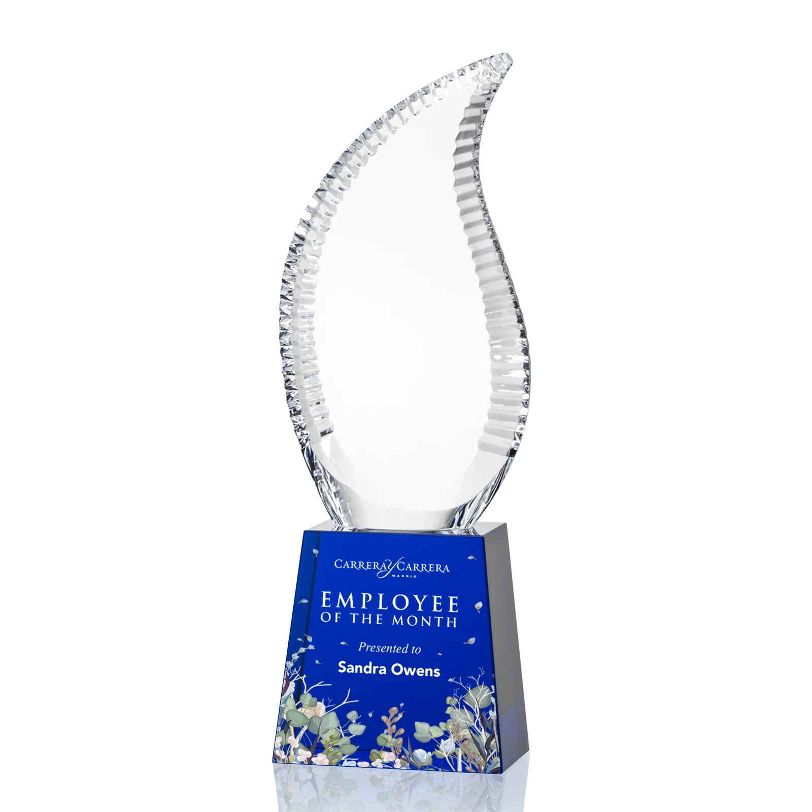 Custom Optical Crystal Flame Award with Scalloped Edges for safety achievement programs