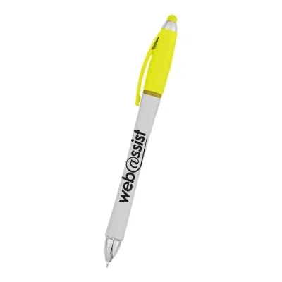 Combination stylus pen and highlighter in a six inch barrel