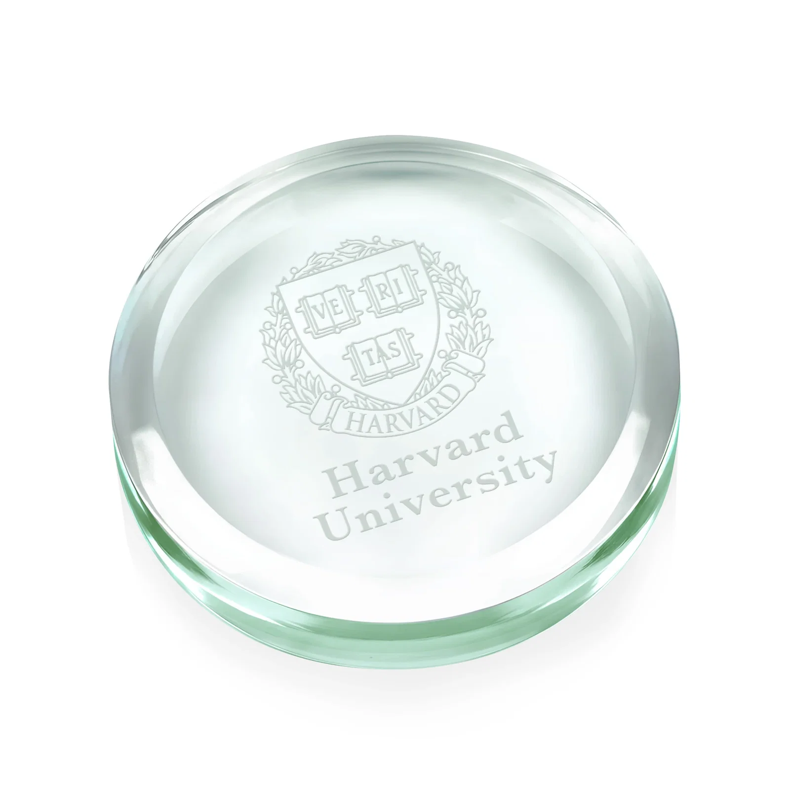 Custom Round Jade Glass Paperweight, 3.5" x 0.625" with Domed Top, company anniversary gift for employee recognition