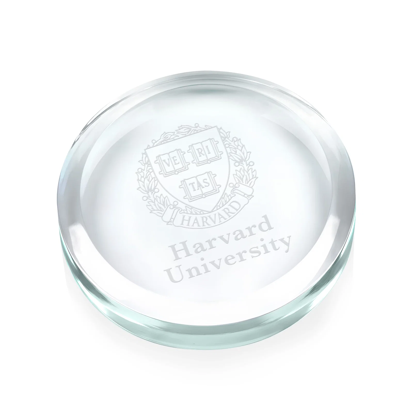 Custom Round Starfire Crystal Paperweight, 3.5" x 0.625" with Domed Top, company anniversary gift for employee recognition