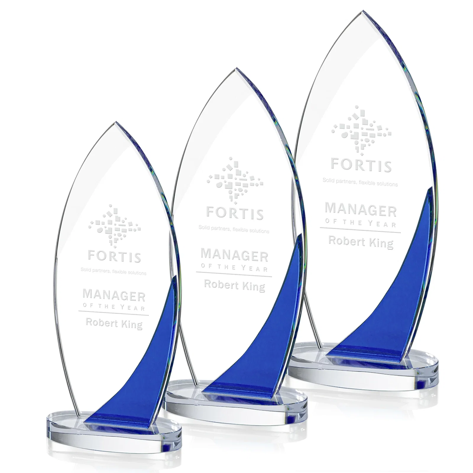 Custom Optical Crystal Arch Award, Surfboard Silhouette With Sapphire, awards for employee recognition
