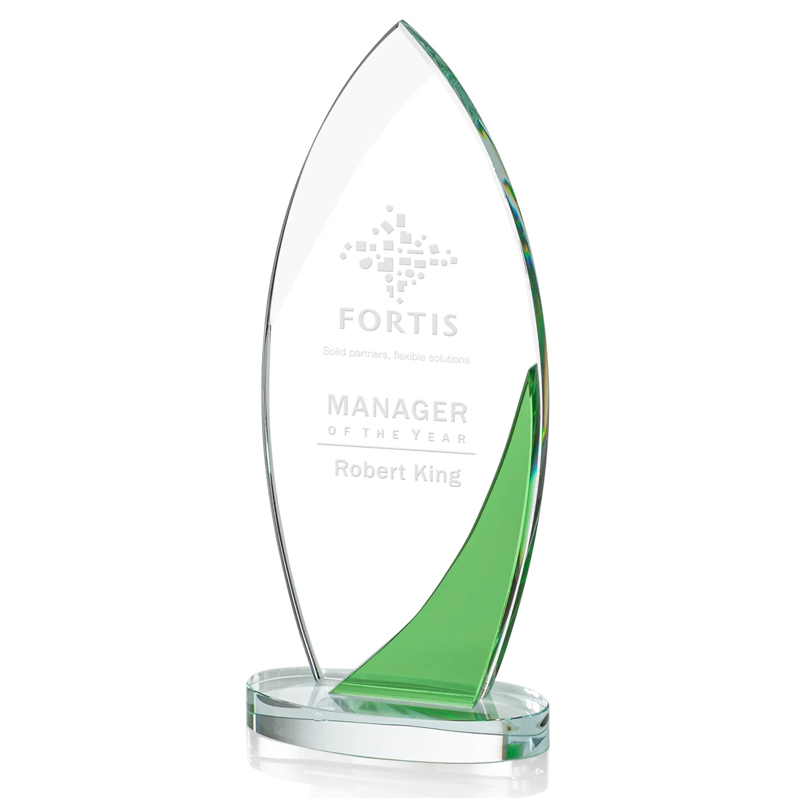 Custom Optical Crystal Arch Award, Surfboard Silhouette With Sapphire, awards for dealer and partner awards