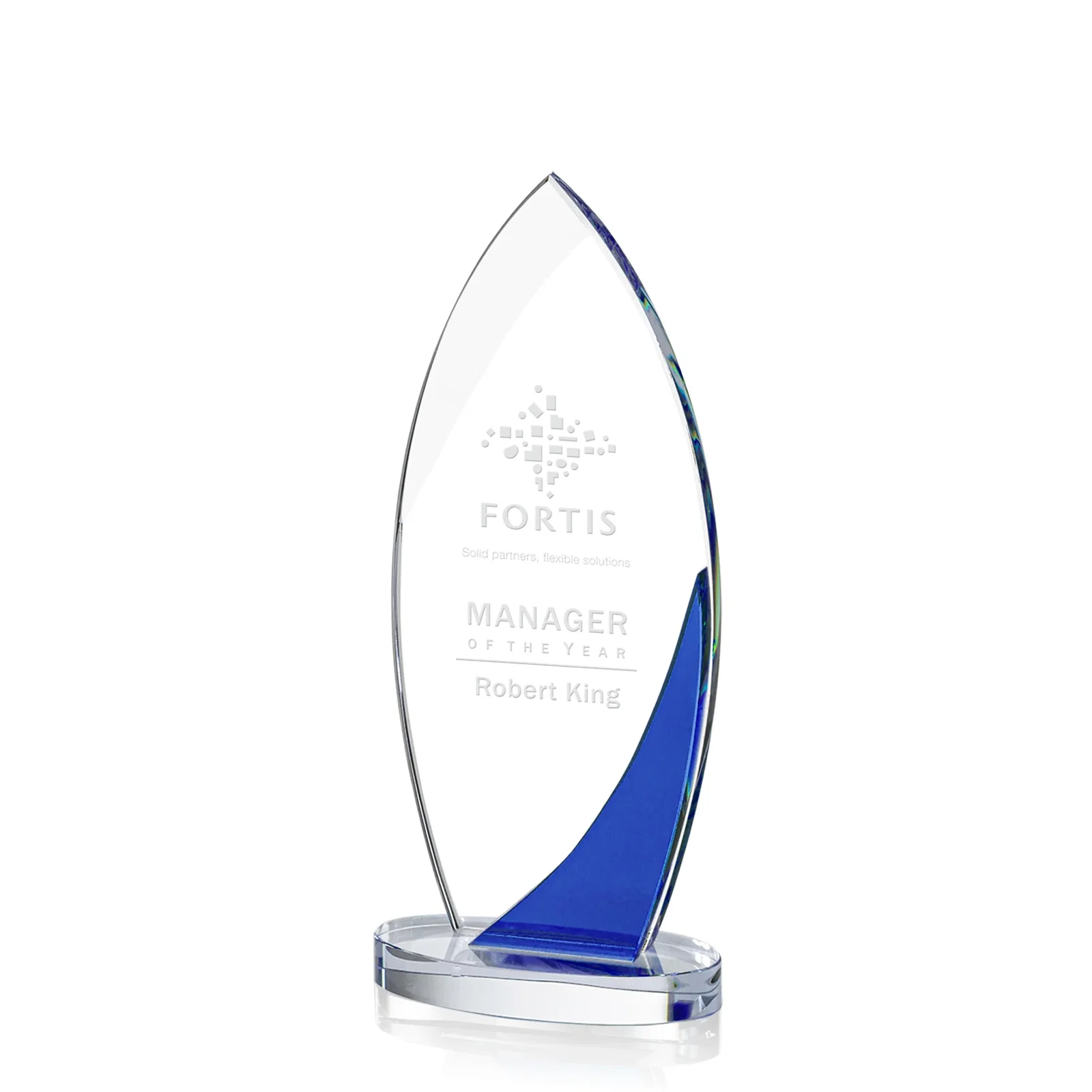 Custom Optical Crystal Arch Award, Surfboard Silhouette With Sapphire, awards for corporate award ceremonies