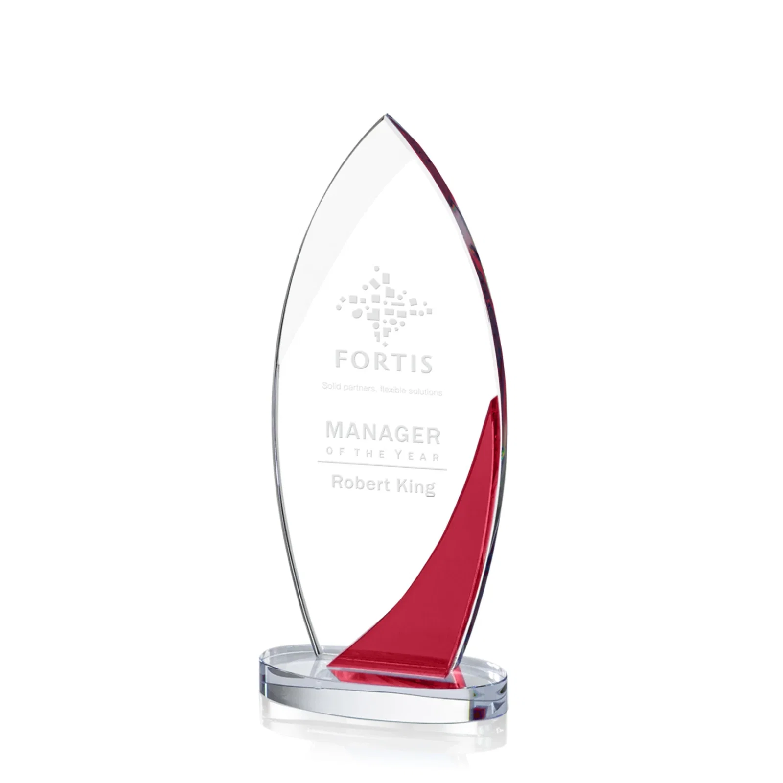 Custom Optical Crystal Arch Award, Surfboard Silhouette With Sapphire, awards for team milestone celebrations