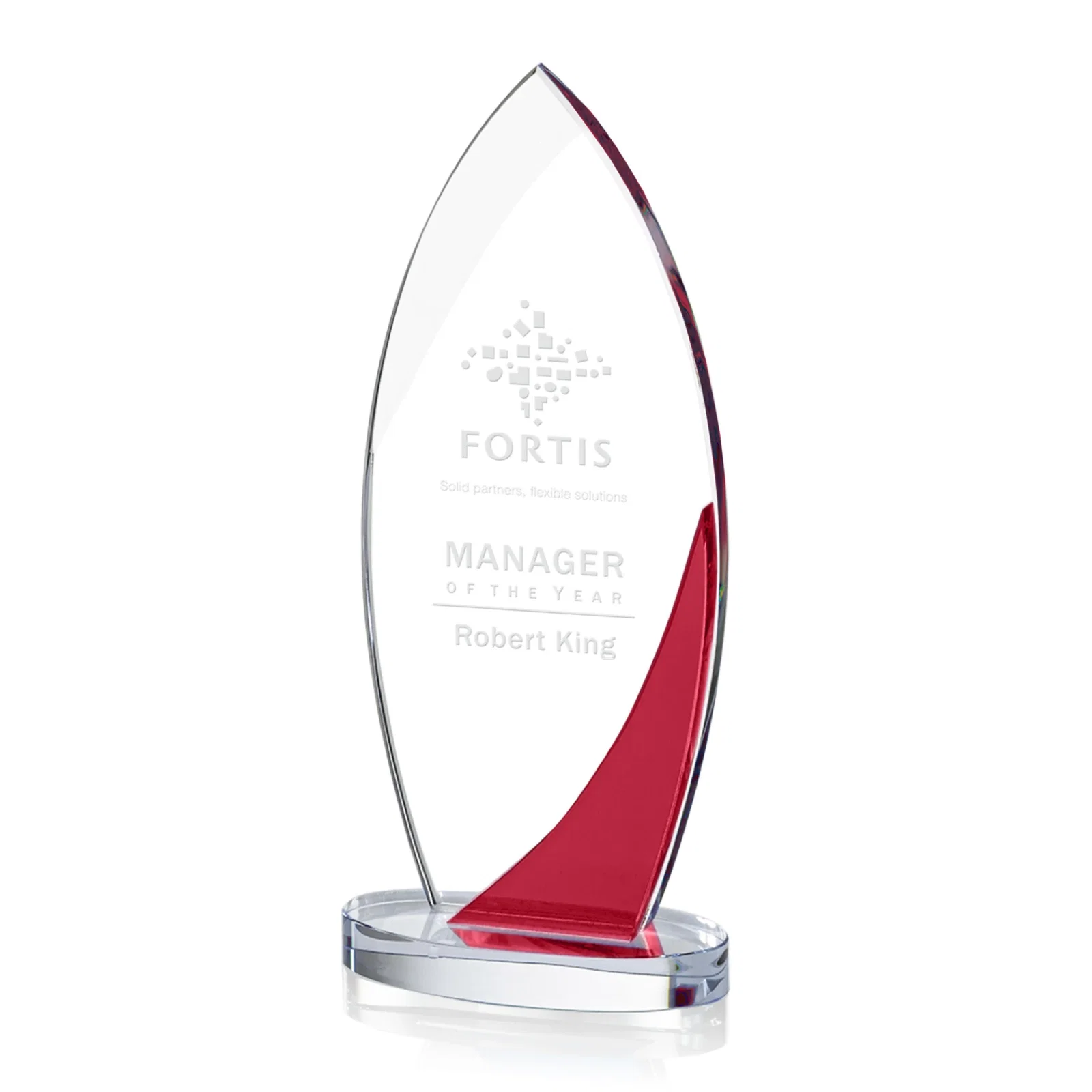 Custom Optical Crystal Arch Award, Surfboard Silhouette With Sapphire, awards for donor appreciation