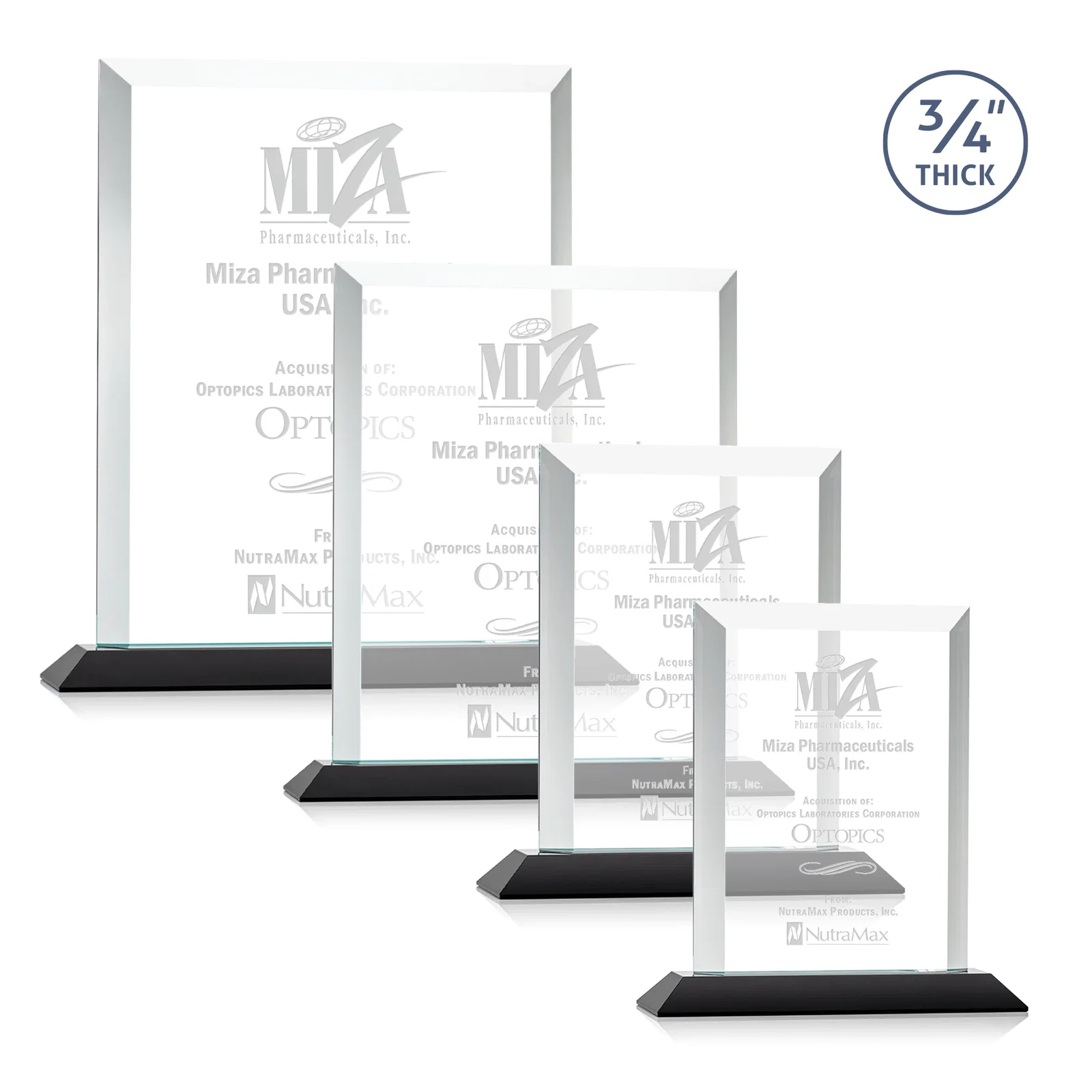 Custom Three-Quarter-Inch Starfire Rectangle with Bevel-Framed Window, awards for employee recognition
