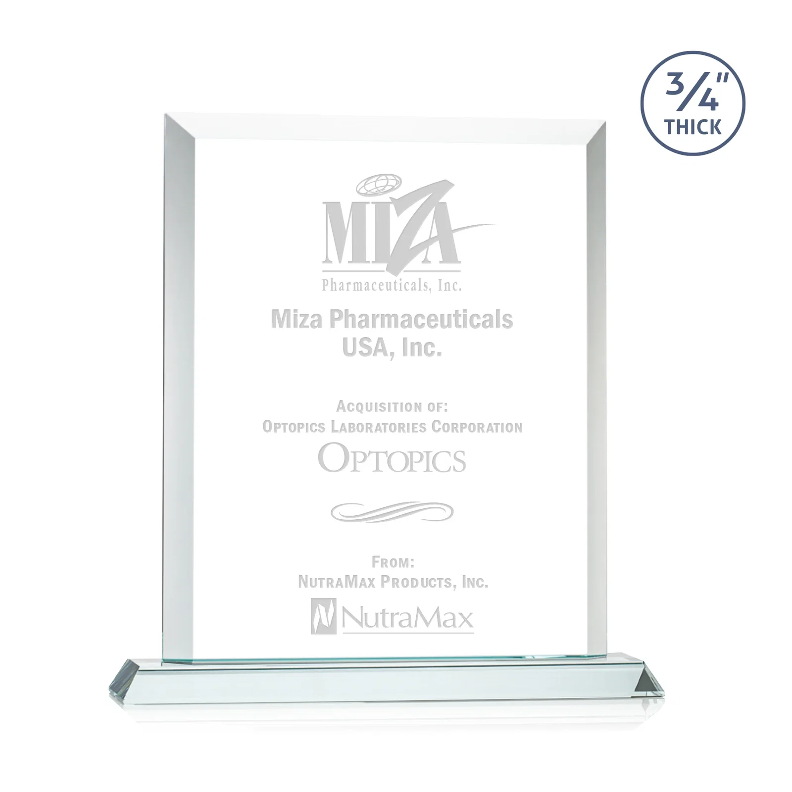 Custom Three-Quarter-Inch Starfire Rectangle with Bevel-Framed Window, awards for volunteer appreciation