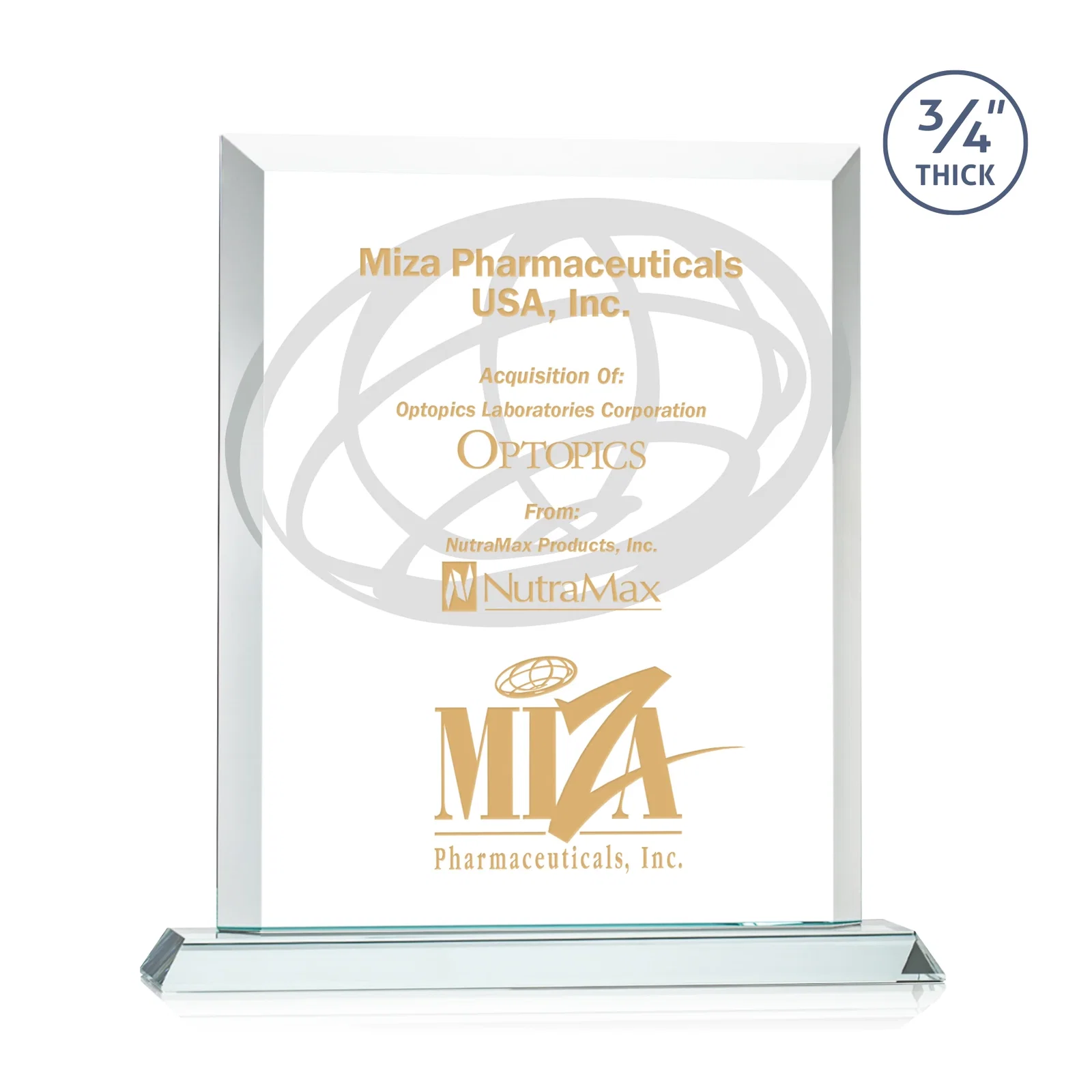 Custom Three-Quarter-Inch Starfire Rectangle with Bevel-Framed Window, awards for company anniversary events