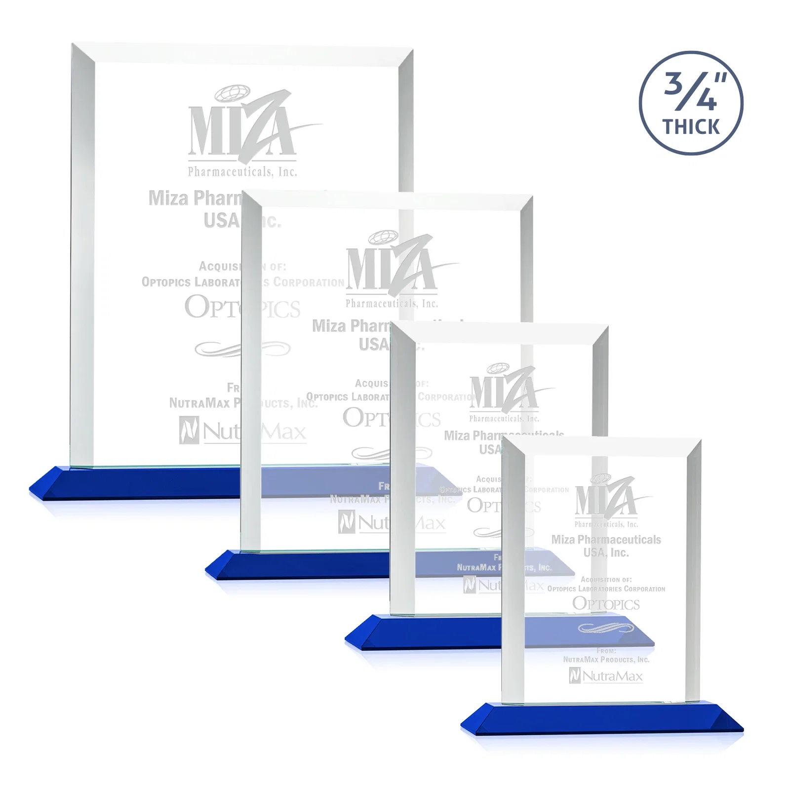 Personalized Three-Quarter-Inch Starfire Rectangle with Bevel-Framed Window, awards for employee recognition