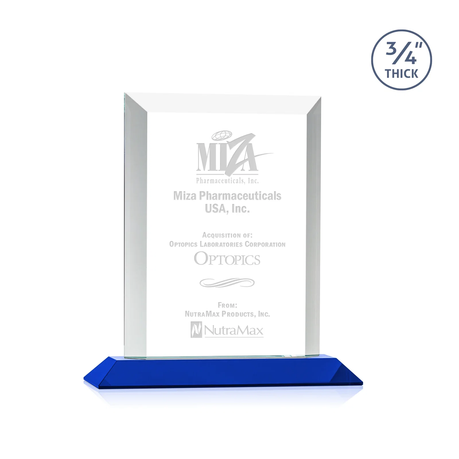 Personalized Three-Quarter-Inch Starfire Rectangle with Bevel-Framed Window, awards for corporate award ceremonies