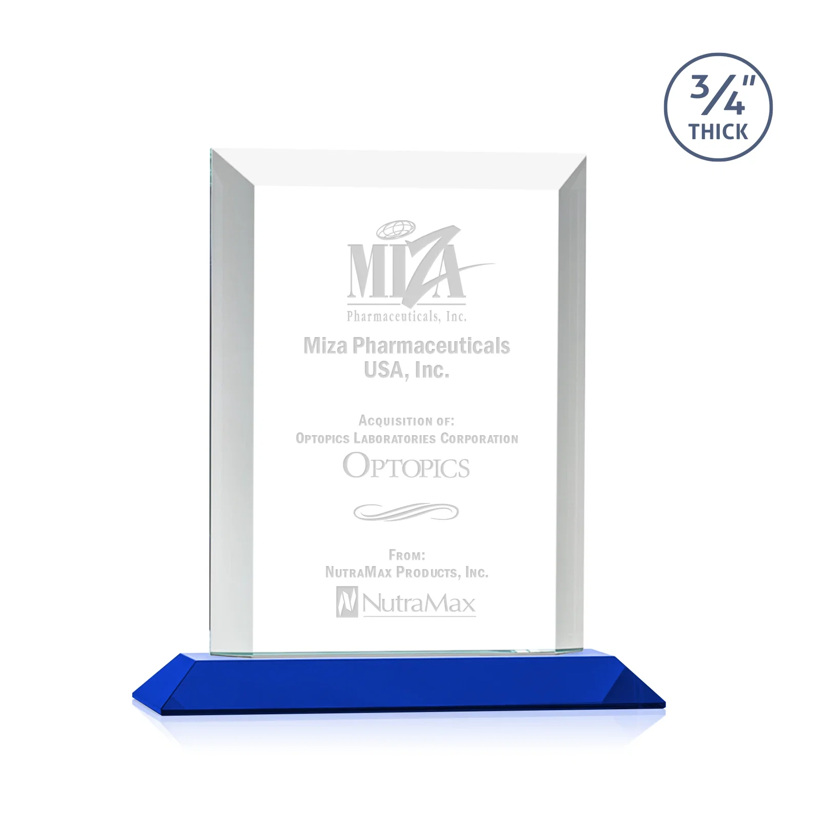 Personalized Three-Quarter-Inch Starfire Rectangle with Bevel-Framed Window, awards for service anniversary gifts