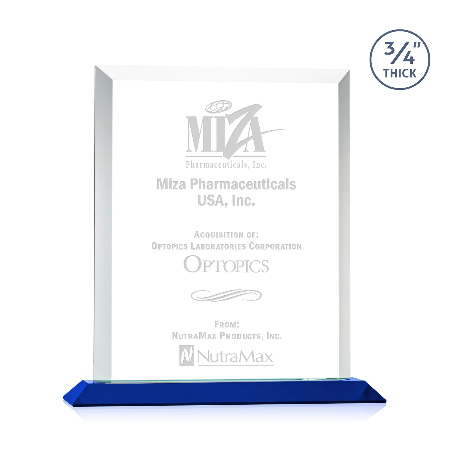 Personalized Three-Quarter-Inch Starfire Rectangle with Bevel-Framed Window, awards for sales achievement awards
