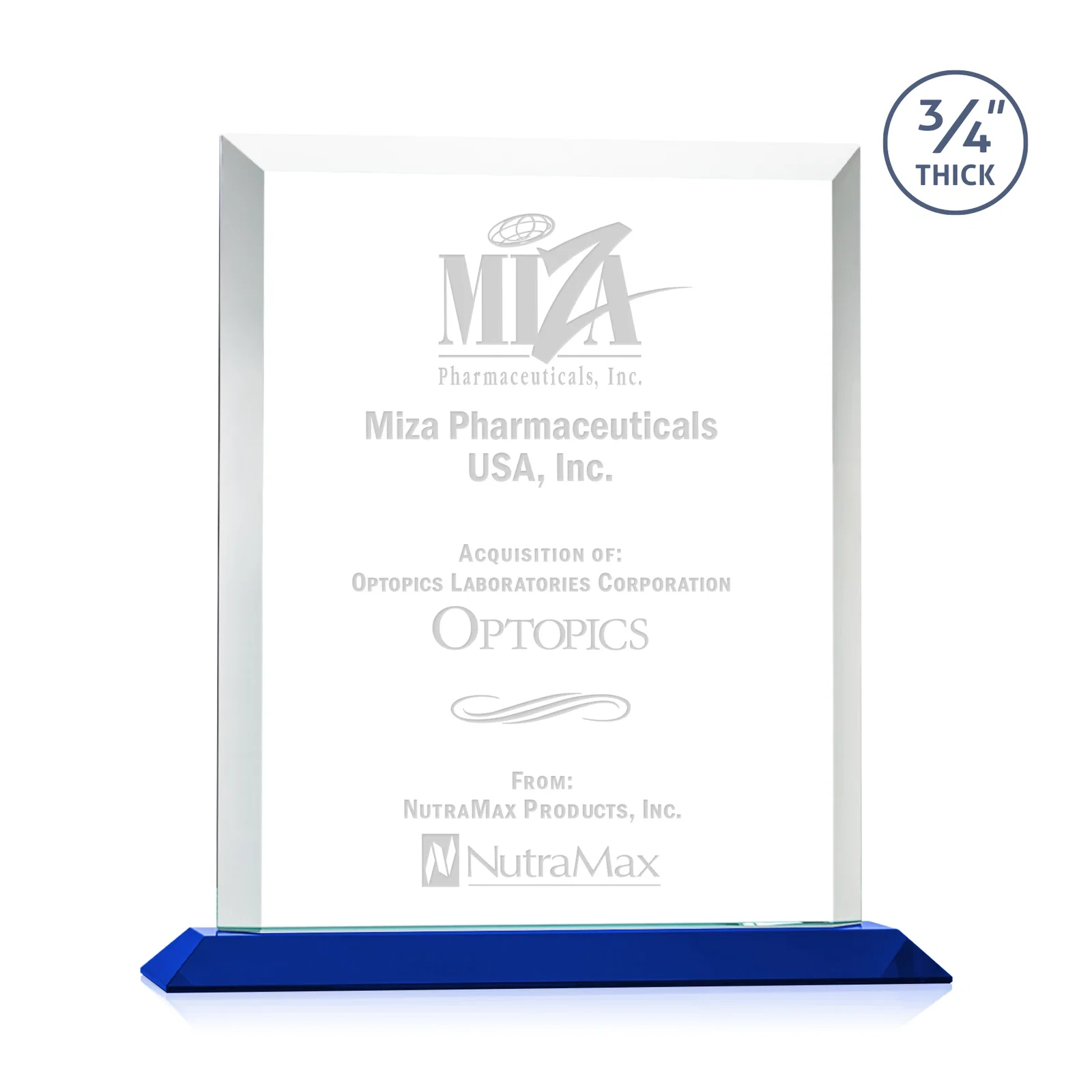 Personalized Three-Quarter-Inch Starfire Rectangle with Bevel-Framed Window, awards for retirement presentations