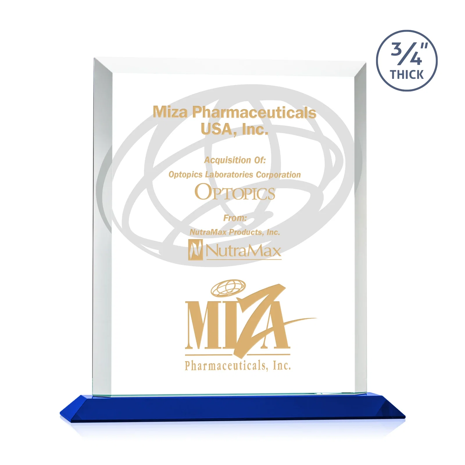 Personalized Three-Quarter-Inch Starfire Rectangle with Bevel-Framed Window, awards for team milestone celebrations