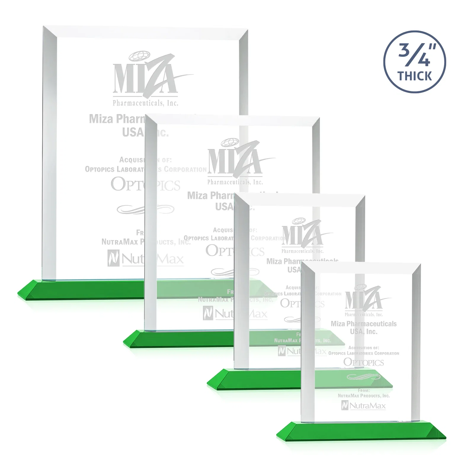 Personalized Three-Quarter-Inch Starfire Rectangle with Bevel-Framed Window, awards for donor appreciation