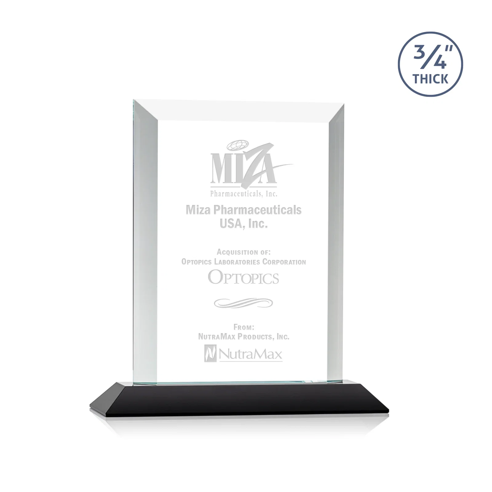 Custom Three-Quarter-Inch Starfire Rectangle with Bevel-Framed Window, awards for corporate award ceremonies