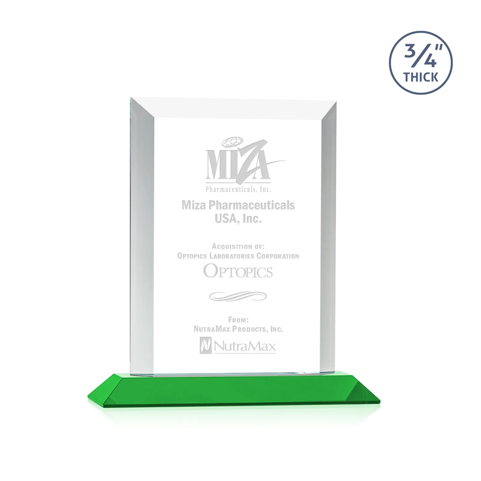 Personalized Three-Quarter-Inch Starfire Rectangle with Bevel-Framed Window, awards for graduation ceremonies