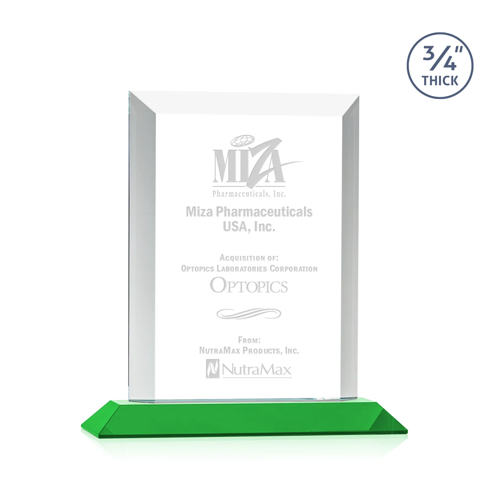 Personalized Three-Quarter-Inch Starfire Rectangle with Bevel-Framed Window, awards for safety achievement programs